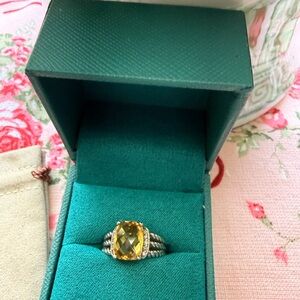 David Yurman Sterling Silver Wheaton Ring with Citrine Gemstone, size 6